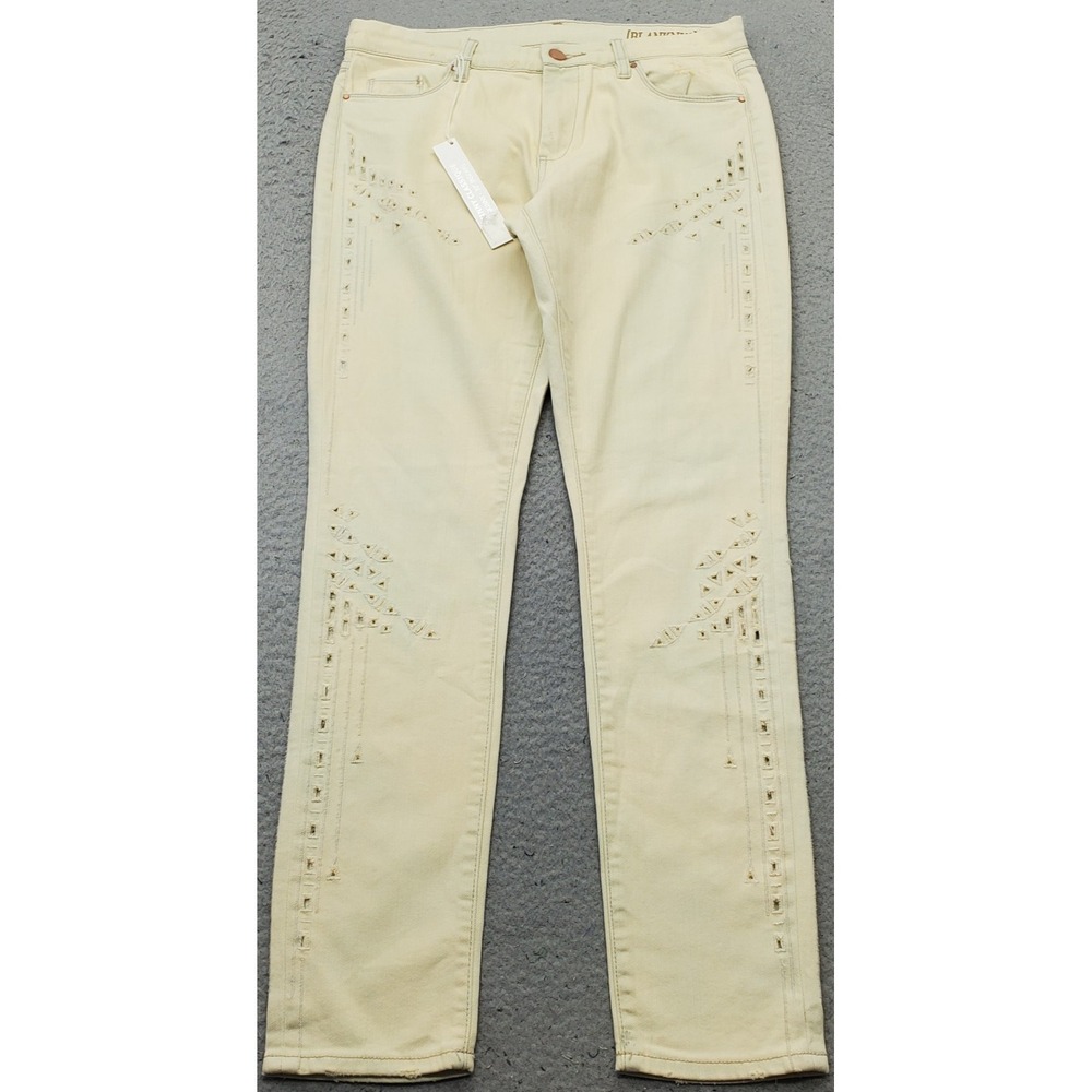 BlankNYC Straight Jeans Womens 29 Yellow Denim Distressed Laser Cut Streetwear